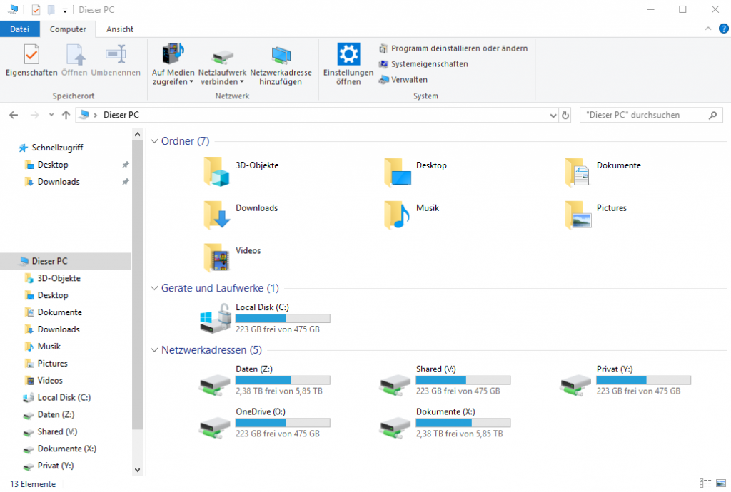Windows Explorer mit eingebundenen Netzwerkadressen